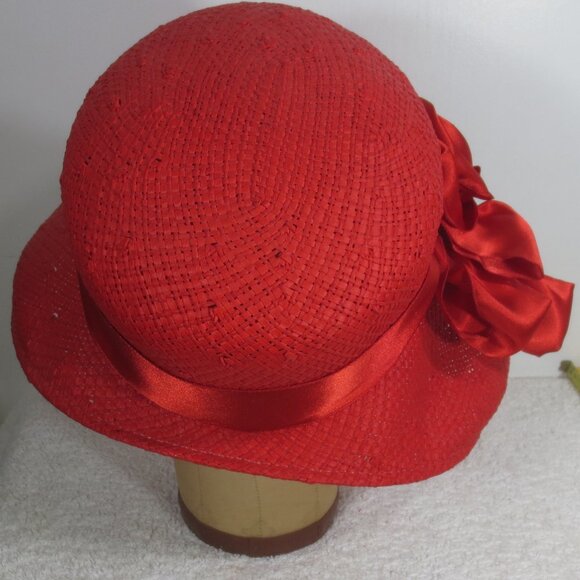 Vanity Faire Hat Solid Red 20s Vintage Woven Couture Handmade Ladies\' Size 7 1/4 main image 5